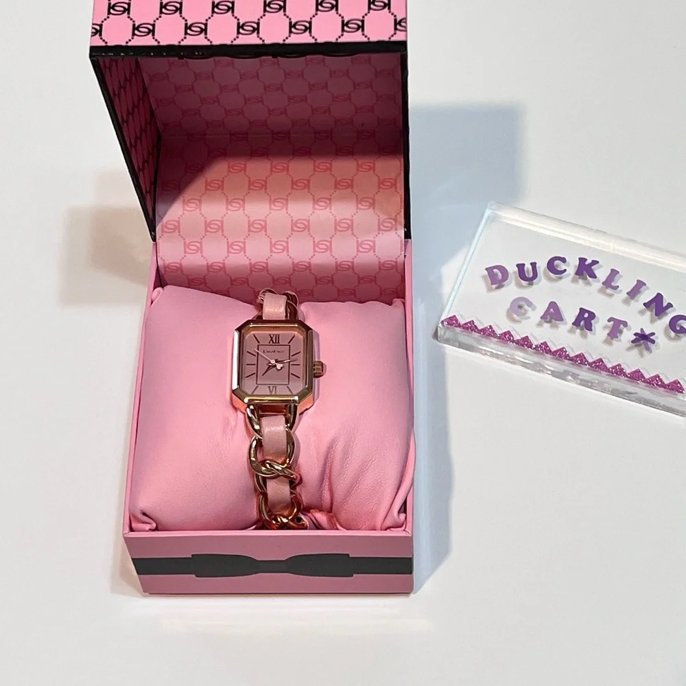 NWT bebe BABY PINK STRAP AND ROSEGOLD METAL CHAIN LINK BRACELET WATCH - Picture 5 of 12